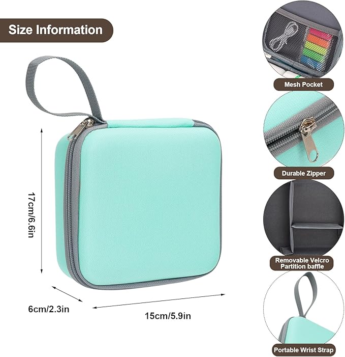 QYCHHJ Carrying Case for Phomemo T02/Memoking/HUIJUTCHEN Mini Sticker Printer, Portable Hard Travel Case for Label Maker, Thermal Printer Paper, Green