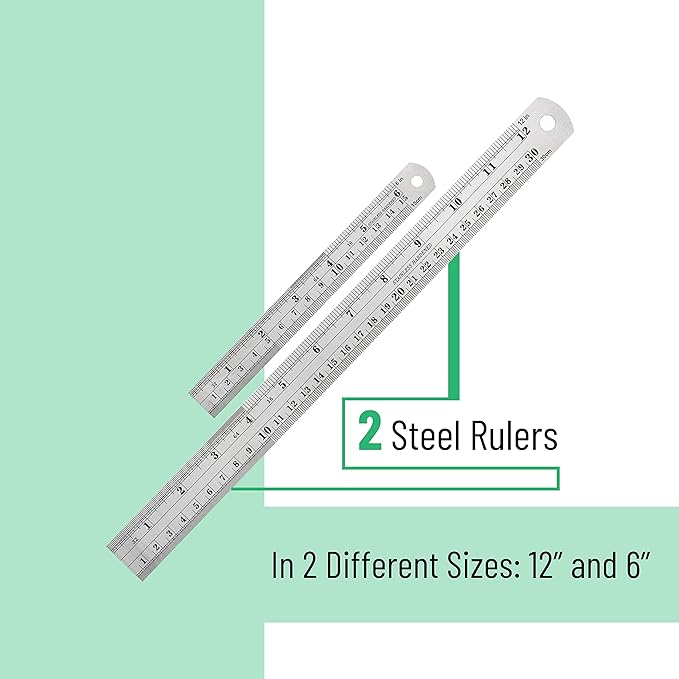 Mr. Pen Steel Rulers, 6 inch and 12 inch Metal Rulers, Pack of 2