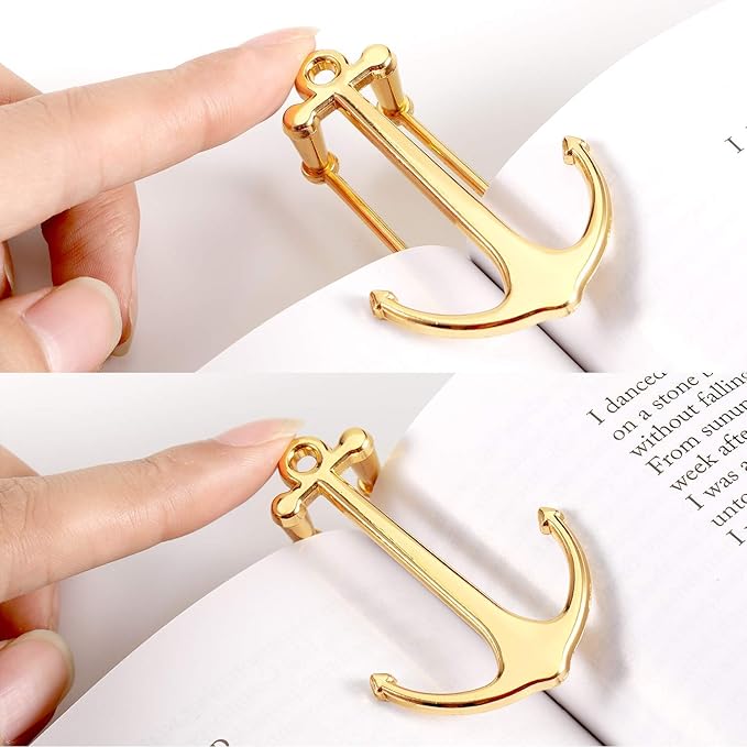 Creative Anchor Bookmark for Reading Hands Free Metal Bookmark Page Holder Book Holder Students Teachers Graduation Gifts School Office Supplies (Rose)