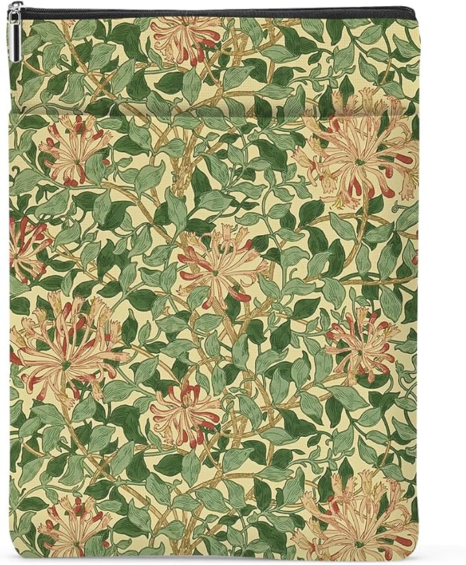 Retro Floral Book Sleeve Book Cover Classic Flower Book Protector with Zipper Christmas Birthday Book Club Gifts Book Accessories for Women Sister Reader Librarian Girls Bookish Book Lovers Gifts