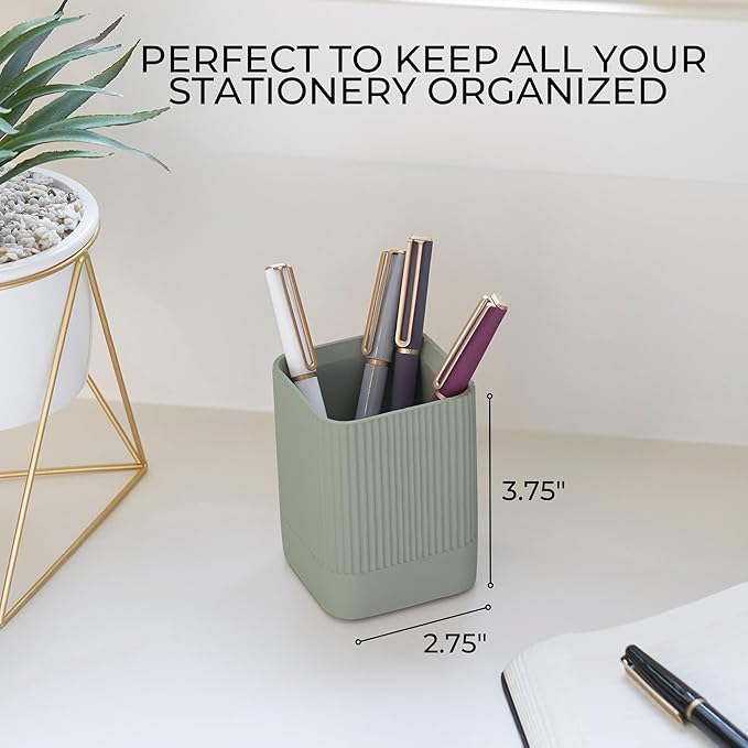 KIBAGA Aesthetic Pen Holder for Desk - Modern Concrete Pencil Holder - Cute and Functional Desk Organizer for Office Supplies - Stylish Office Decor Pen Cup