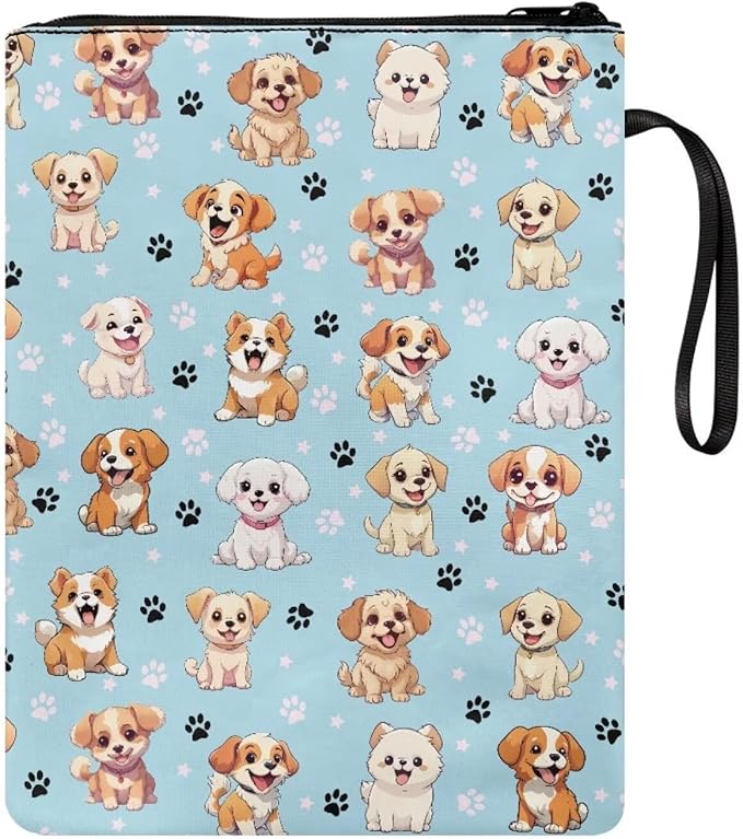COEQINE Cute Dogs Book Covers For Soft Cover Books Teens Girls Blue Kawaii Dogs Paperbacj Large 9x11 Front Pocket for Phone Pencil Portable
