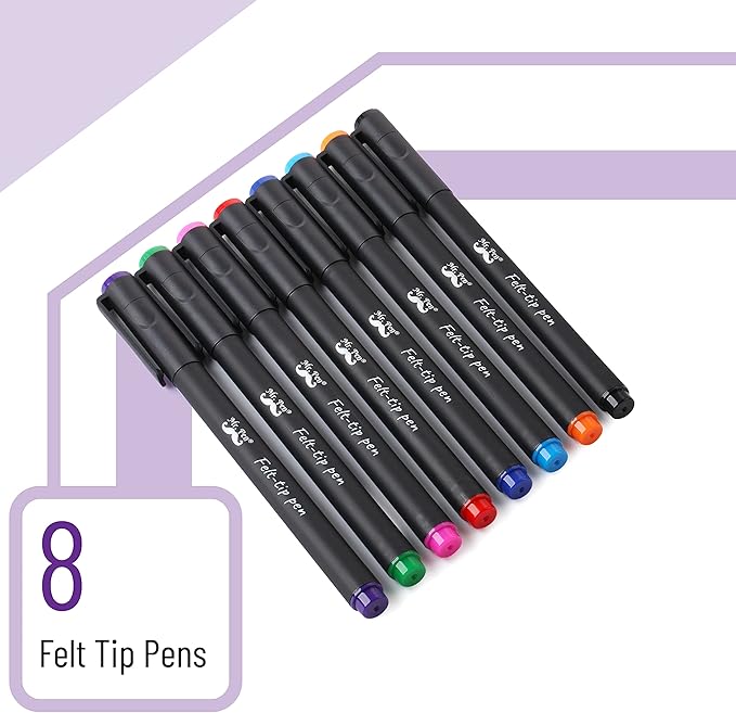 Mr. Pen- Felt Tip Pens, Fine Point, Pack of 8, Fast Dry, No Smear, Colored Pens, Journaling Felt Pens, Planner Markers