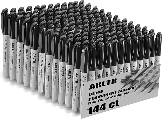 Permanent Markers Bulk with Fine Tip, Bulk Pack of 144 with Black, Works on Plastic,Wood,Stone,Metal and Glass for Doodling, Coloring as Office, School Supplies