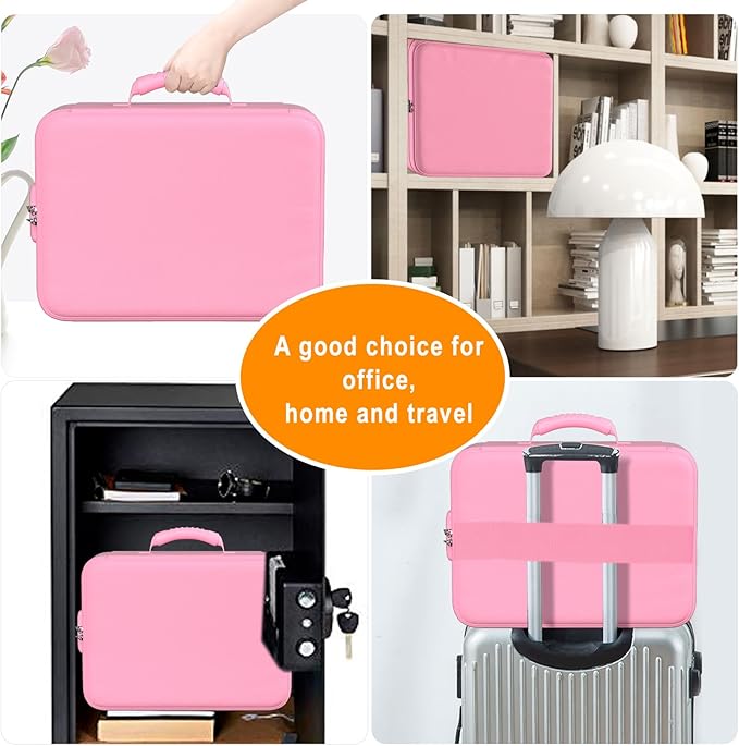 DocSafe 5200°F Document Organizer with Lock,Upgraded Heat Insulated Fireproof＆Waterproof Box 8 Layers File Organizer,Portable Home Travel Safe Storage for Important Documents, Files,Pink (Soft)