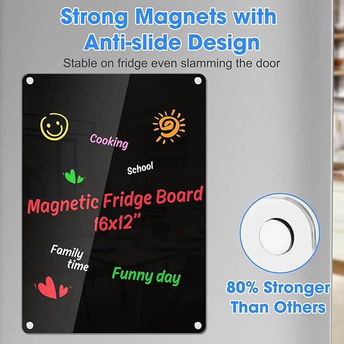 Acrylic Dry Erase Blackboard for Fridge Meal Planner Menu Board for Kitchen to do List Shopping List Grocery List Family Dinner Refrigerator Chore Chart Board 2024 Planning Board, Black