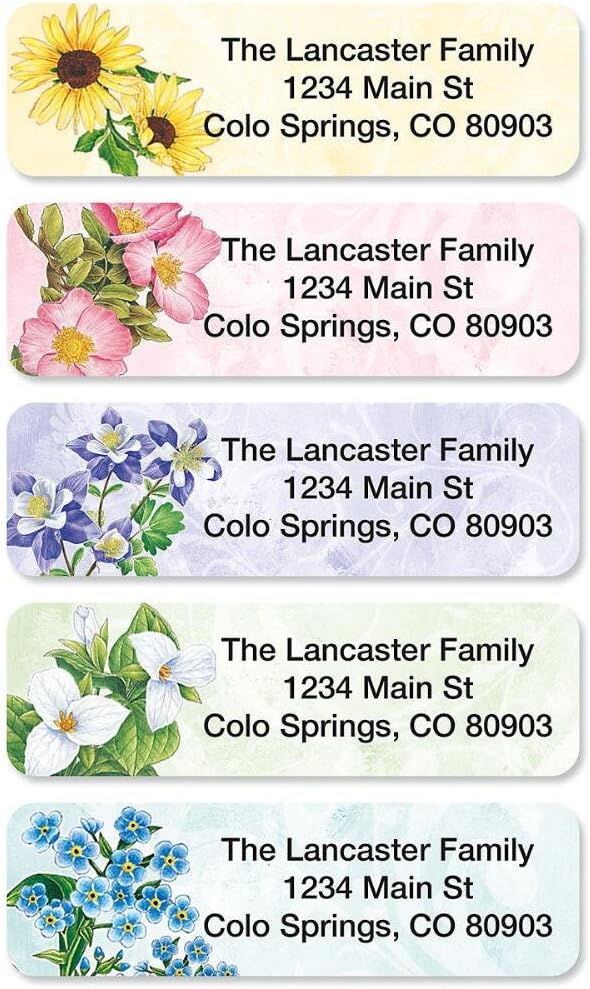 Colorful Images Spring Floral Rolled Personalized Return Address Mailing Labels with Dispenser, Customize with Name & Shipping Address, 250 ¾” x 2½” Self Adhesive, Easy Peel Label Roll