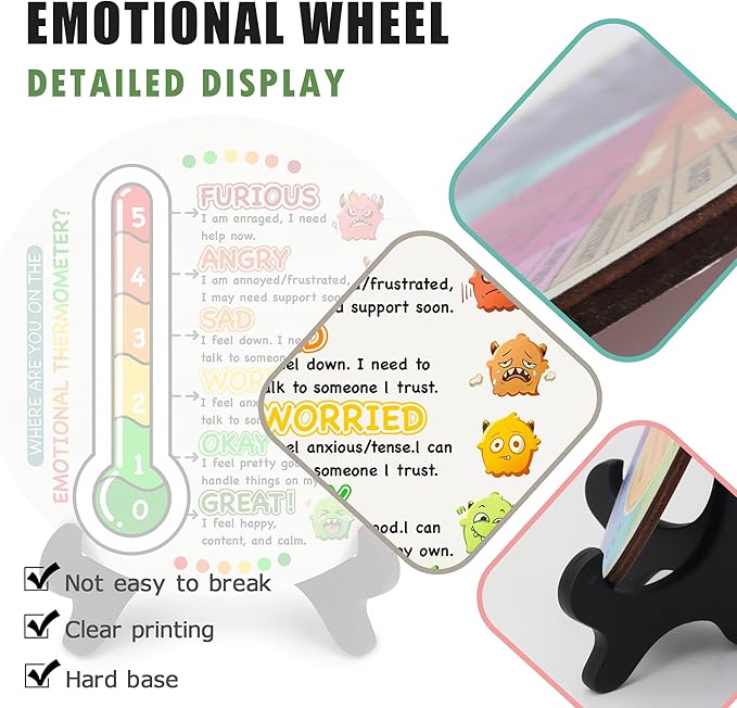 Feelings Wheel, Double-Sided Emotion Wheel with Stand, Counseling Office Must Have, Feelings Wheel Suitable for Therapy Office Decor School Counseling Office Must Have (WD2, 2)