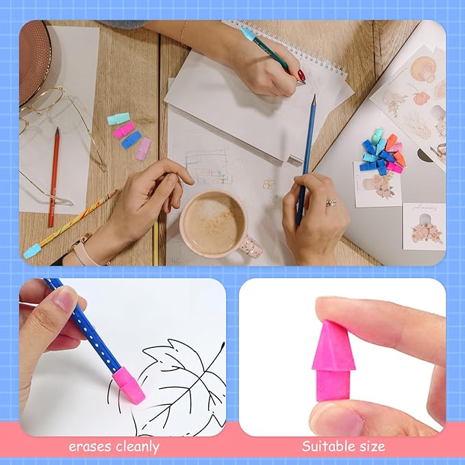 PRALB 400PCS Chisel Shape Pencil Eraser Caps Pencil Erasers Assorted Colors for Party Favors Games Prizes Pencil Top Erasers Home School Office, Color 2