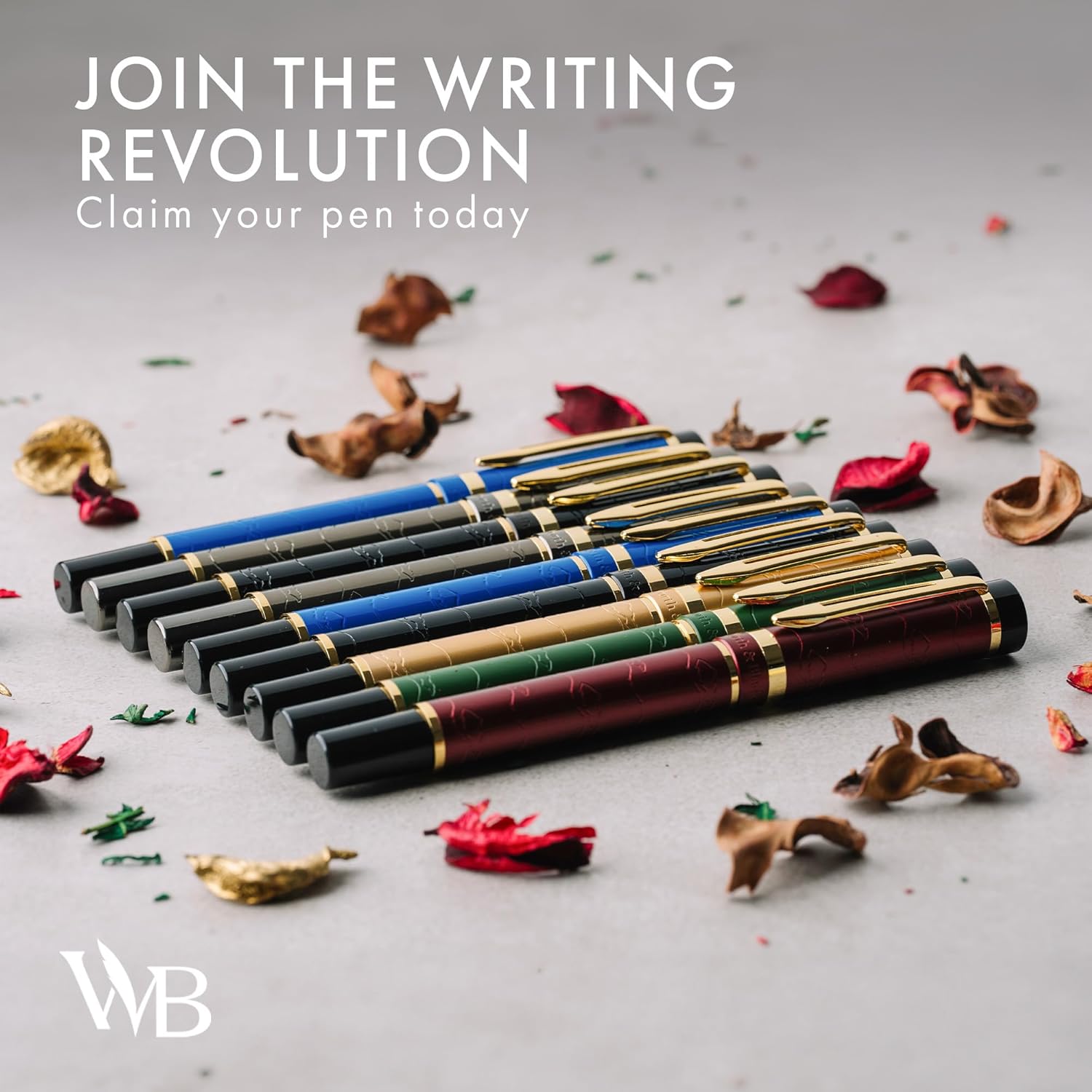 Wordsworth & Black Primori Fountain Pen Set [Blue Gold]; Fine Nib, Gift Case, 24 Ink Cartridges, Refill Converter, Manual; Journaling, Calligraphy, Smooth Writing Pens; Left and Right Handed