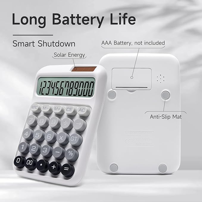 Desk Calculator,12 Digits, Large LCD Display,Big Buttons,Solar and Battery Dual Power Desktop Calculators,Cute and Aesthetic,Suitable for Office and Study (Ombre Gray, M)