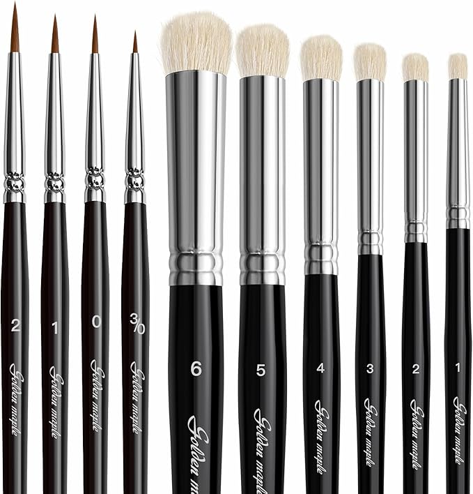 Drybrush Miniature Paint Brushes -10pcs Micro Detail Paint Brush Set, Small Fine Detail Brushes for Acrylics, Watercolors & Paint by Number, Citadel, Figurine, 40k