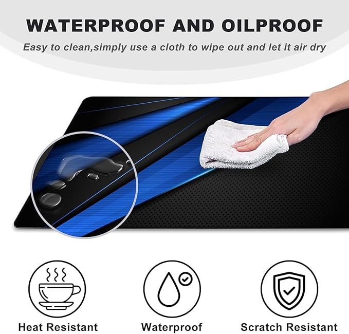 Desk Pad, Large Gaming Mouse Pad,Extended Keyboard Mouse Mat 35.4 X 15.7 Inch Desk Pad with Non-Slip Rubber Base & Stitched Edge for Computers Laptop Desk Home Office Accessories,Black Blue