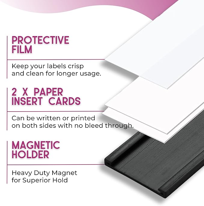 Availey 60 Pack Magnetic 'C' Channel Label Holders for Metal Racks and Shelves with Protective Films and Replacement Strips 3" x 1"