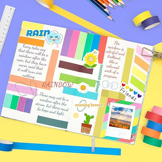 WAPETASHI 60 Rolls Washi Tape Set - 15mm Rainbow Colored Masking Tape, Decorative Tape for Bullet Journaling, Scrapbooking, DIY Arts & Crafts, Christmas Gift, Holiday Decoration