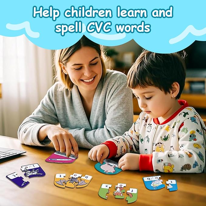 CVC Puzzle Cards for Kids – Phonics & Spelling Games for Toddlers, 3-Letter Word Puzzles for Preschool & Kindergarten, Perfect for Speech Therapy & Early Learning Classroom Essentials