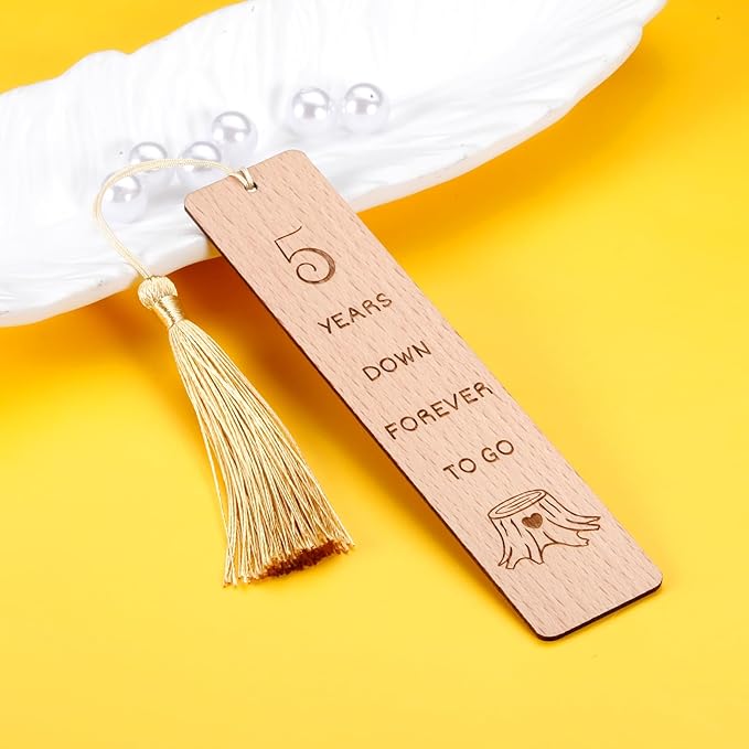 Anniversary Wood Gift for Him Her, Wooden Bookmark 5th Anniversary Wooden Gifts for Wife Husband, 5 Year Marriage Gifts Anniversary for Couple, Fifth Anniversary Valentines Gifts for Women Men