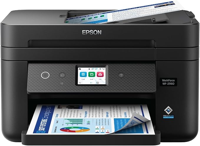 Epson Workforce WF-2960 Wireless All-in-One Printer with Scan, Copy, Fax, Auto Document Feeder, Automatic 2-Sided Printing, 2.4" Touchscreen Display, 150-Sheet Paper Tray and Ethernet,Black