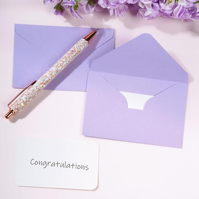 jiebor 100 Sets Small Envelopes with Small Blank Gift Business Card Wedding Invitation Pocket Envelopes for Graduations Wedding Shower Holiday 4.37 x 2.91 Inch Purple