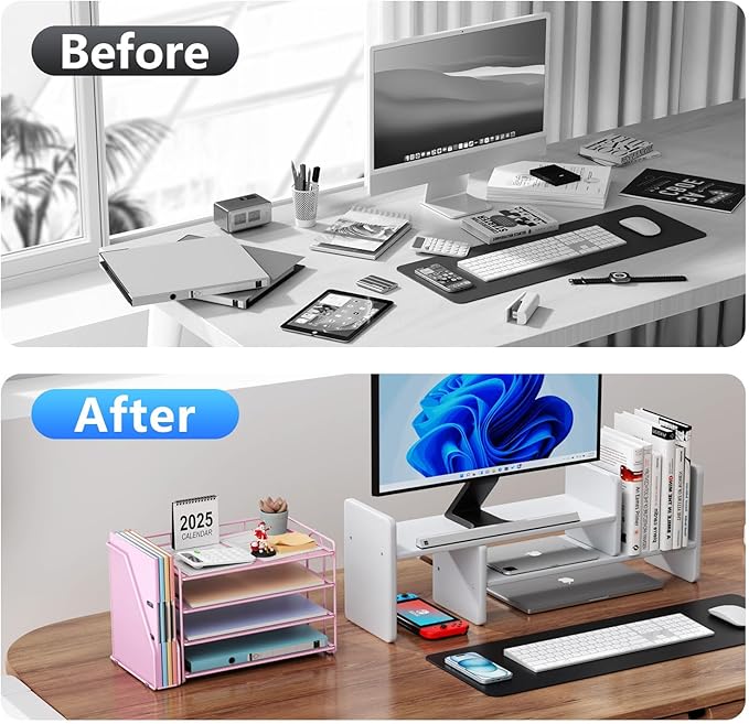 gianotter 4-Tier Paper Organizer With Magazine Holder, Desk Organizers and Accessories, Pink Desk Accessories, File Organizer for Office Supplies Storag(Pink)