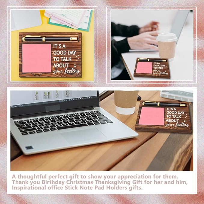 Inspirational Quotes Office Sticky Note Holder, Cute Sticky Note Holder, Thank You Appreciation Gifts for Friends Women Men Colleague, Office Desk Self-Stick Note Pad Holders YB365