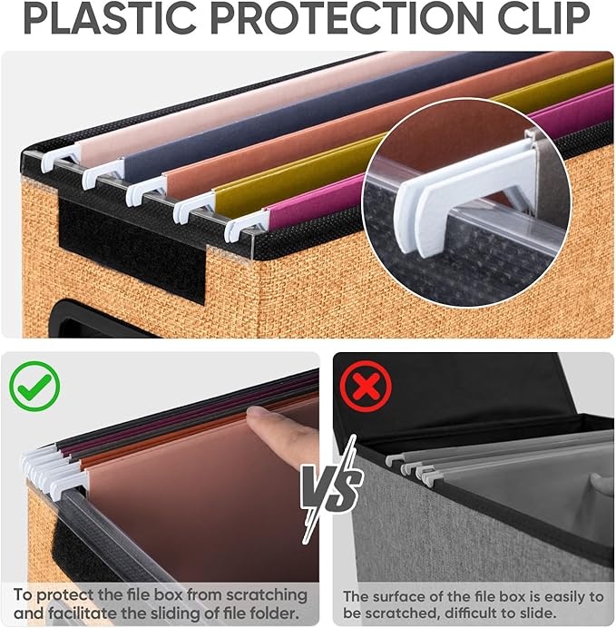 BALEINE File Organizer Box with Lid, Collapsible File Folder Organizer with Plastic Slide, Hanging File Folder Box for Office Document Storage (2 Pack, Orange, S)