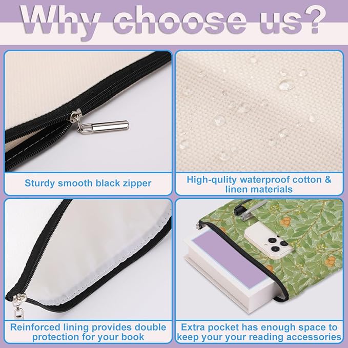 Retro Floral Fruit Book Sleeve Book Cover Classic Flower Book Protector with Zipper Christmas Birthday Book Club Gifts Book Accessories for Women Sister Mom Librarian Girls Bookish Book Lovers Gifts