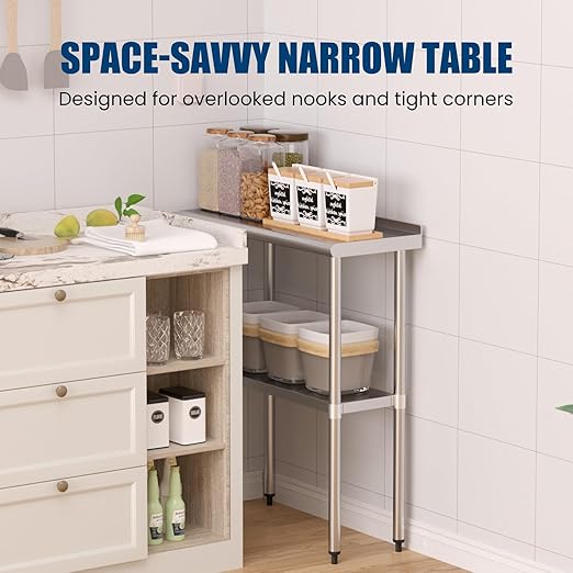 Stainless Steel Table 14 x 30 Inches Metal Prep Table with Backsplash & Adjustable Undershelf for Commercial Kitchen, Outdoor, Restaurant, Hotel & Garage