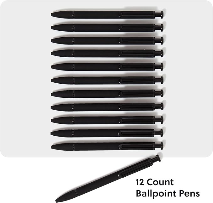 U Brands Midnight Monterey Ballpoint Pens, Set of 12, Black Soft Touch, Painted Black Details, Bold (1.0 mm) Point, Black Ink
