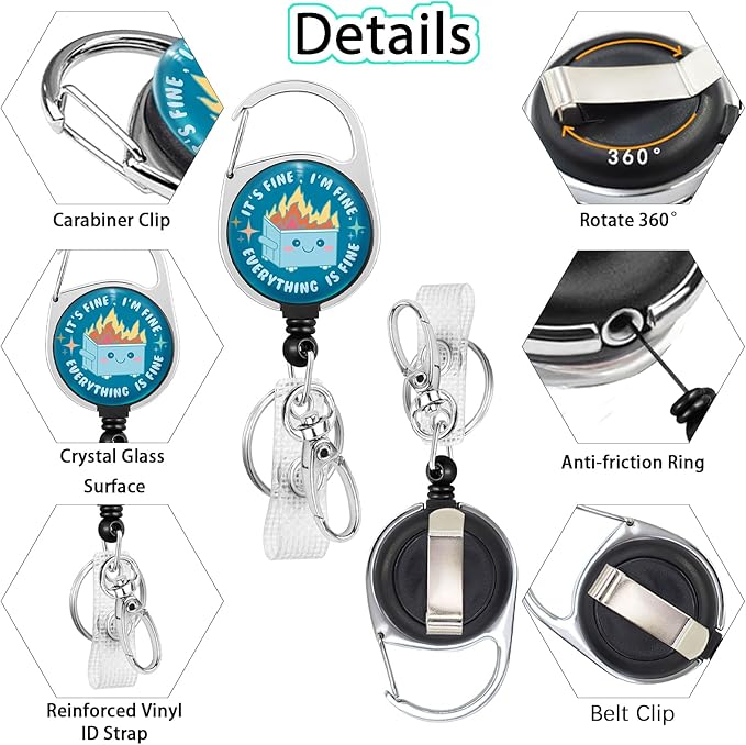 Gctriki Dumpster on Fire Badge Reel Retractable with 360° Swivel Carabiner Clip, Cute Work ID Badge Holder Retractable Clip, Students Nurse Teacher ID Card Holder Keychain Accessories Office Gifts