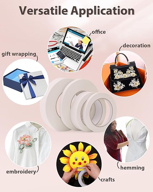 PLANTIONAL 2 Rolls Double-Sided Sticky Fabric Tape, 2/5" x 54.6 Yd & 1" x 54.6 Yd Hem Tape for No Sew, No Iron Hemming, Perfect for Pants, Crafts, and DIY Projects