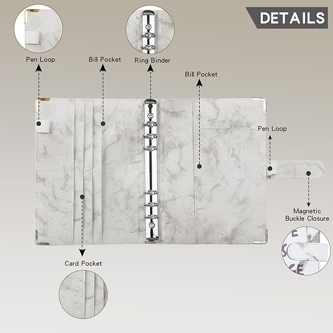 ATkits 100 Envelopes Challenge Binder Savings Challenges Book, A5 Money Saving Planner Cash Envelope Budget Binder with Erasable Pen, Easy and Fun Way to Save $5,050, 10,000 and $500 (Marble White)