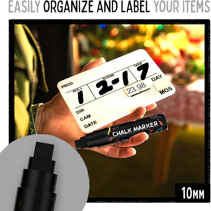 5 Black Chalkboard Chalk Markers - Black Dry Erase Markers for Blackboard, Chalkboard Signs, Windows, Glass | Variety Pack - Fine & Jumbo Size Ink Pen (1mm, 3mm, 6mm, 10mm, 15mm)