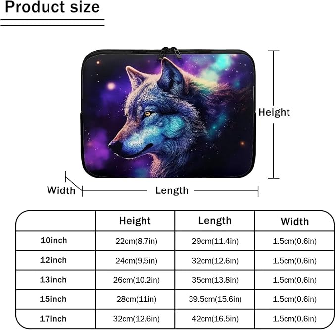 Wolf Printed Laptop Briefcase for Women Men, Waterproof Laptop Case Bag Laptop Case for 10 Inch, Lightweight Computer Carrying Cover with Zipper for Office Business Traveling