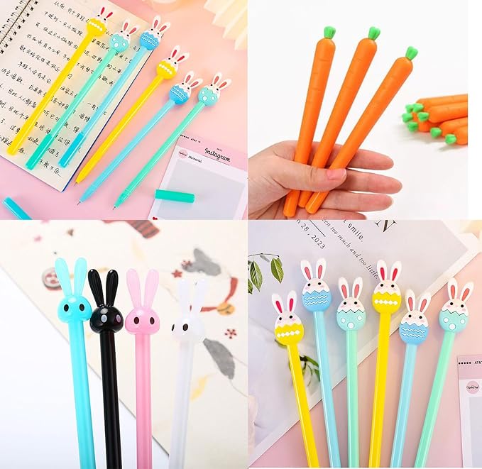 Rabbit Carrot Eggs pens 32pcs Gel Ink Pens 0.5 mm Black Ink Novelty Pens for Child, Women Coworkers Kids Office School Home Wedding Bridal Shower Gifts Party Supplies (Rabbit Carrot pens 32pcs)