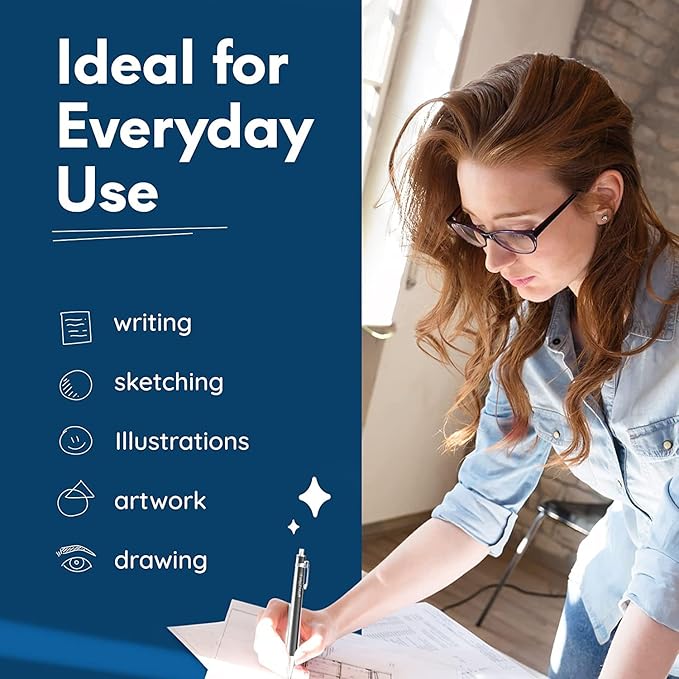 MozArt Mechanical Pencil Set with Case - 4 Sizes: 0.3, 0.5, 0.7 & 0.9mm with 30 HB Lead Refills Each & 4 Eraser Refills -Sketch, Drafting, Art, Drawing Supplies (Black)