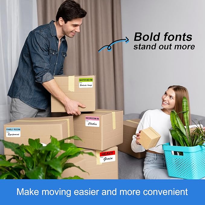 600 Count Home Moving Labels, 3 x 2 Large Labels for 3-4 Bedroom House with Writable Notes Areas, 17 Color Coded Moving Labels for Boxes + Fragile Moving Stickers + Heavy and Blank Labels