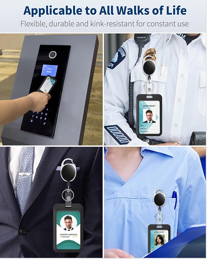 Uniclife 2 Pack Sliding Badge Holder Hard Black Vertical Plastic Card Case Protector with Retractable Badge Reel Carabiner for Office School ID Credit Proximity Key Card Driver’s License and Pass