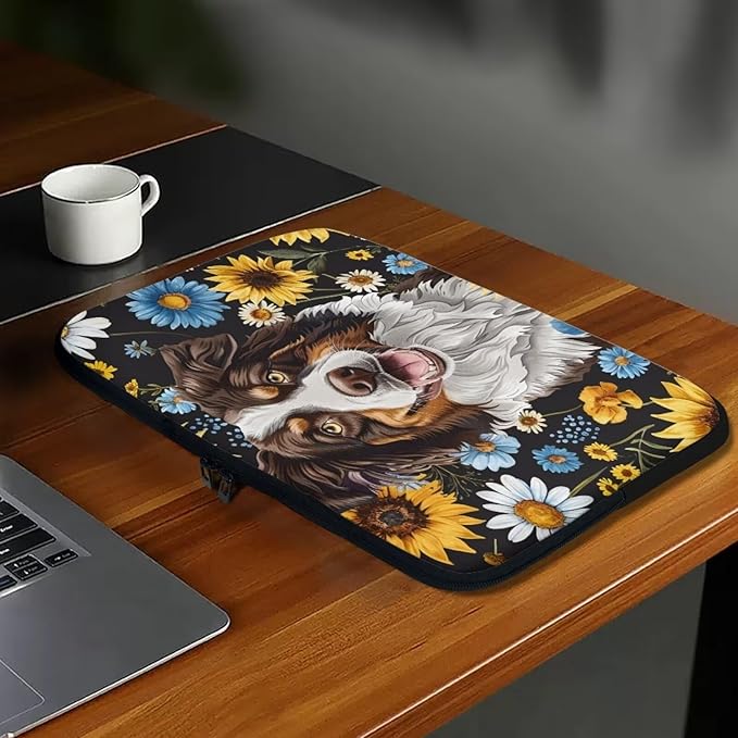 Bernese Mountain Dog Printed Computer Bags for Laptops, Sunflower Daisy Printed 10 Inch Laptop Bag Laptop Briefcase Travel Case for Women Men Teens, Compatible with Most Laptops