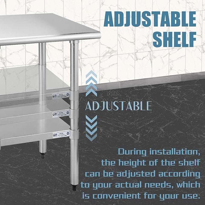 Hally Stainless Steel Table for Prep & Work 24 x 12 Inches, NSF Commercial Heavy Duty Table with Undershelf and Galvanized Legs for Restaurant, Home and Hotel