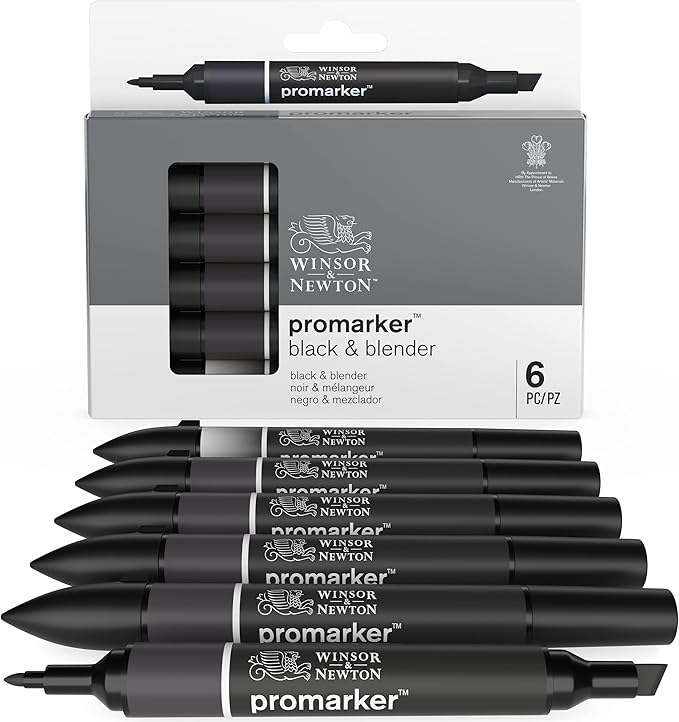 Winsor & Newton ProMarker Set, 6 Count, Blacks + Blender