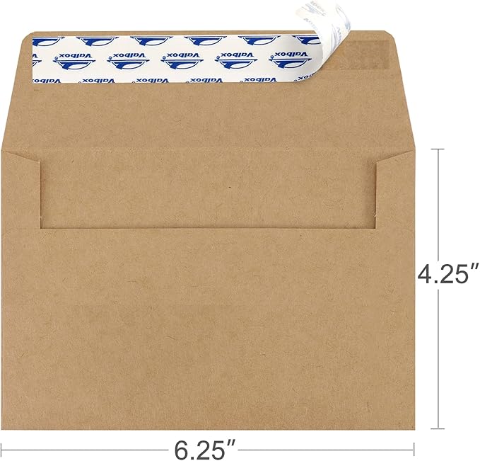 ValBox A4 Photo Envelopes 100 Qty 4 x 6 Brown Kraft Paper Envelopes Self Seal for 4x6 Cards, Photos, Weddings, Invitations, Baby Shower, 4.25 x 6.25 Inches (A4)