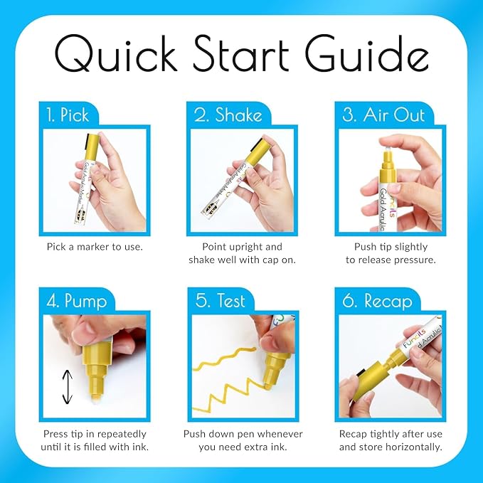 5 Metallic Acrylic Blue Paint Pen - Extra Fine Tip, Thin & Jumbo (1mm, 3mm, 6mm, 10mm, 15mm) - Blue Paint Markers for Metal, Fabric, Plastic, Canvas, Wood, Rock Painting, Glass, Permanent Marker