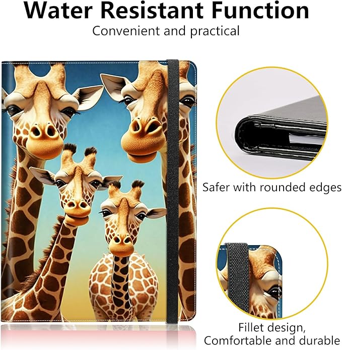 PU Leather Padfolio Clipboard Notepad with Pen Loop and Elastic Strap Interview/Resume Document Organizer for Business School Office,Giraffe