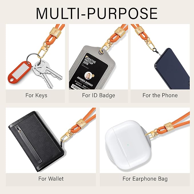 Fishent Keychain Wristlet lanyard, Cute Key Chain Holder, Upgraded Woven Wrist Lanyard for Keys, Wristlet Strap Keychain for Women Men Car Keys ID Badges Card Wallet Phone (Orange)