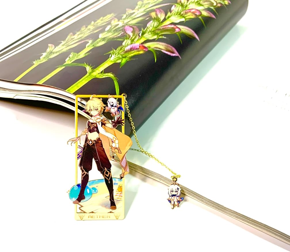 Genshin Impact Aether Metal Bookmark - Anime Figure Merch with 3D Display Box - Birthday Gifts for Fans Friends Gamer Book Lovers - Zllada