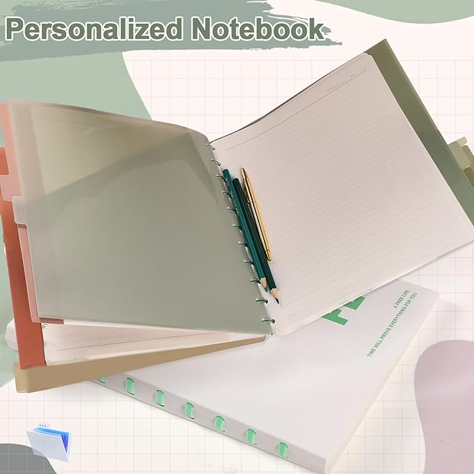 Boho 8 Tab Discbound Notebook Dividers with Pockets Letter Size Disc Planner Pocket 8.5 x 11 Plastic Disc Bound Binder Notebook Divider for School Office Subject Document Discbound System