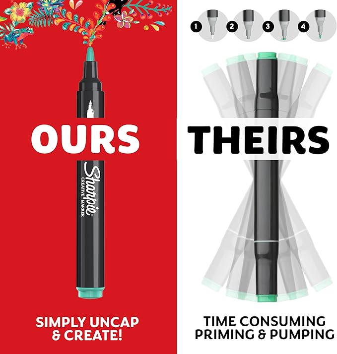 Sharpie Acrylic Creative Markers, Bullet Tip, Vibrant Assorted Colors, Non-Bleeding Water-Based Ink, Pack of 12