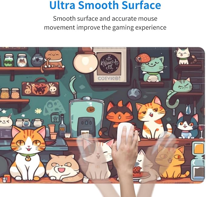 Gaming Mouse Pad Desk Pad,Extended Big Mouse Pad,31.5x11.8 Inch Long Computer Keyboard Mouse Mat Mousepad with 3mm Non-Slip Base and Stitched Edge for Gaming and Office… (cat)