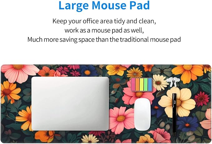 Gaming Mouse Pad Desk Pad,Extended Big Mouse Pad,31.5x11.8 Inch Long Computer Keyboard Mouse Mat Mousepad with 3mm Non-Slip Base and Stitched Edge for Gaming and Office… (Pink Flower)